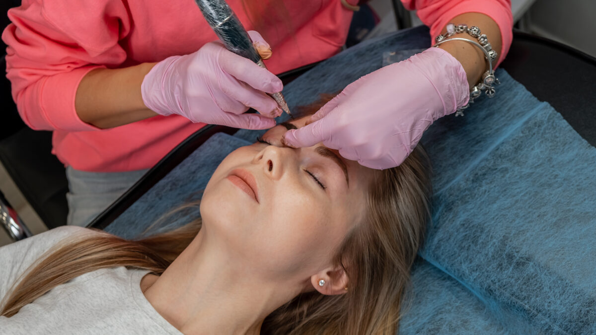 Professional eyebrow work. Eyebrow lamination process