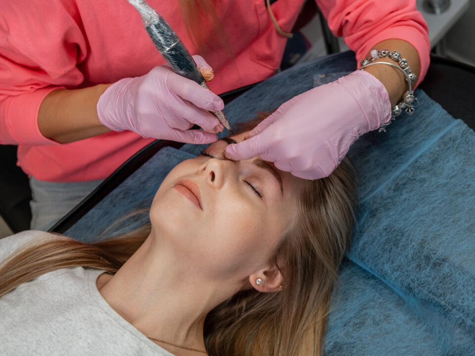 Professional eyebrow work. Eyebrow lamination process